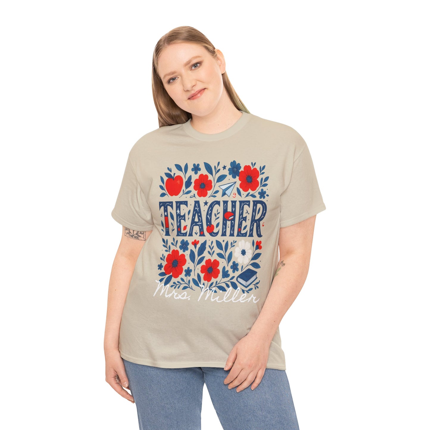 Floral Teacher Personalized Spartan Gildan Tee