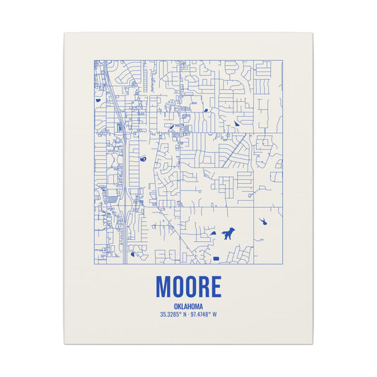 Moore Street Map Canvas, Royal Blue on Cream
