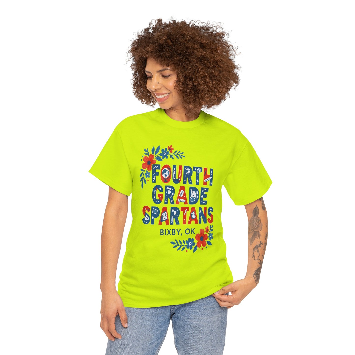 Fourth Grade Floral Teacher Gildan Tee