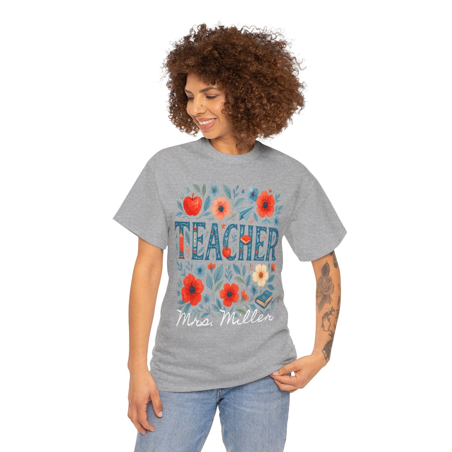Floral Personalized Teacher Spartan Gildan Tee