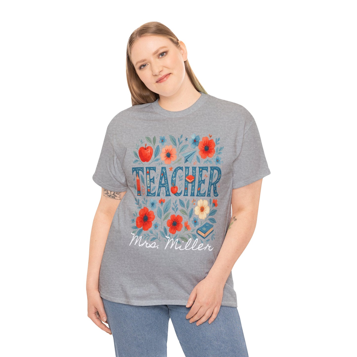 Floral Personalized Teacher Spartan Gildan Tee