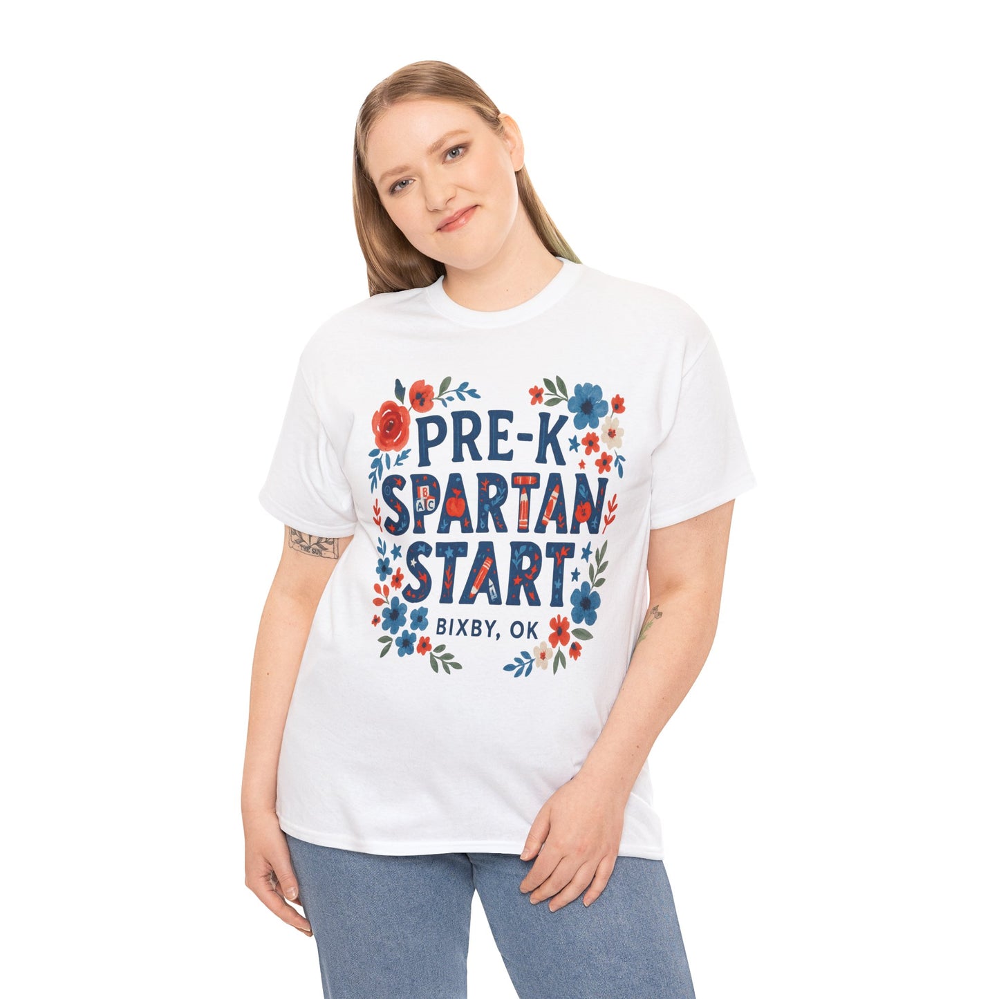Floral Pre-K Spartan Gildan Tee