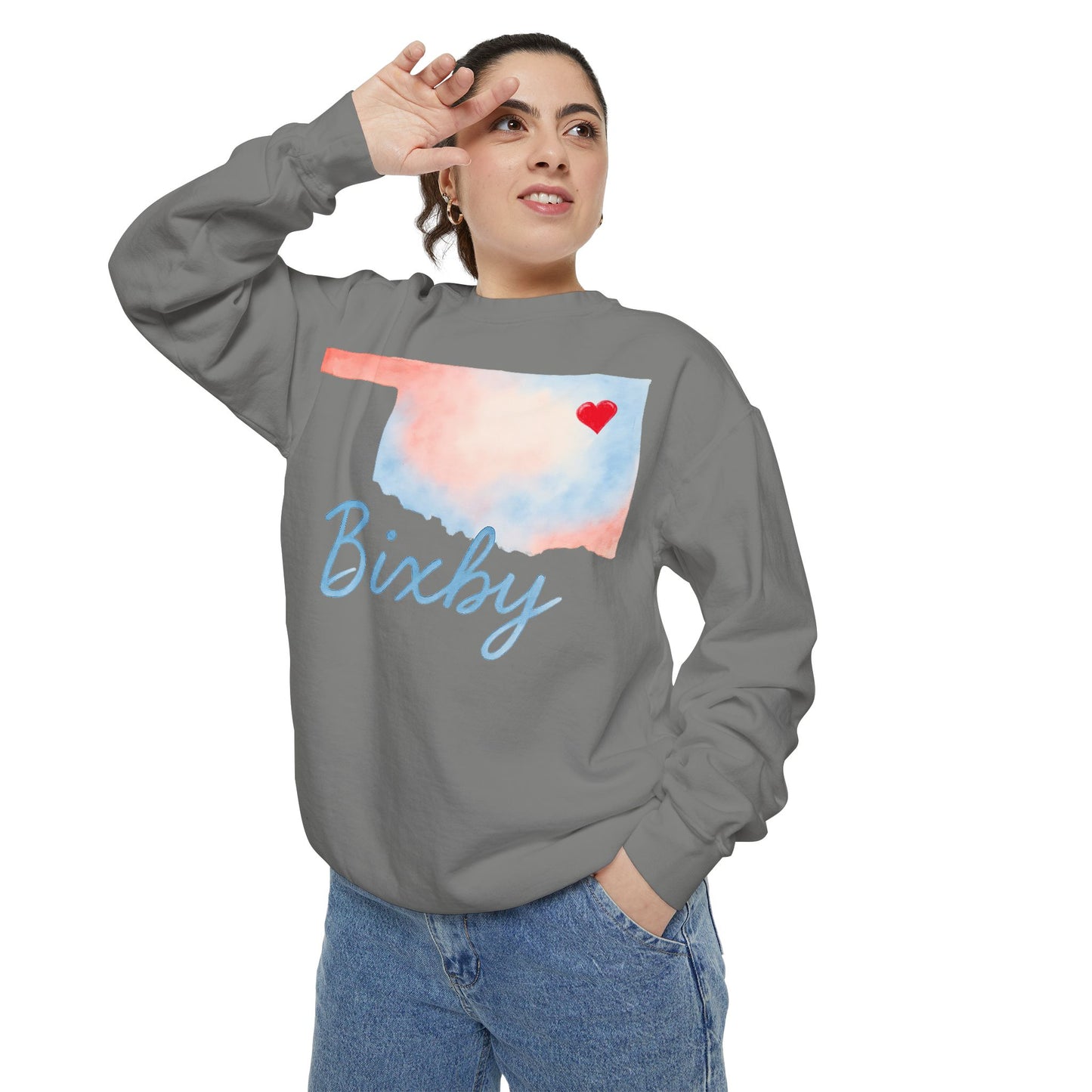 Bixby OK Heart Watercolor Comfort Colors Sweatshirt