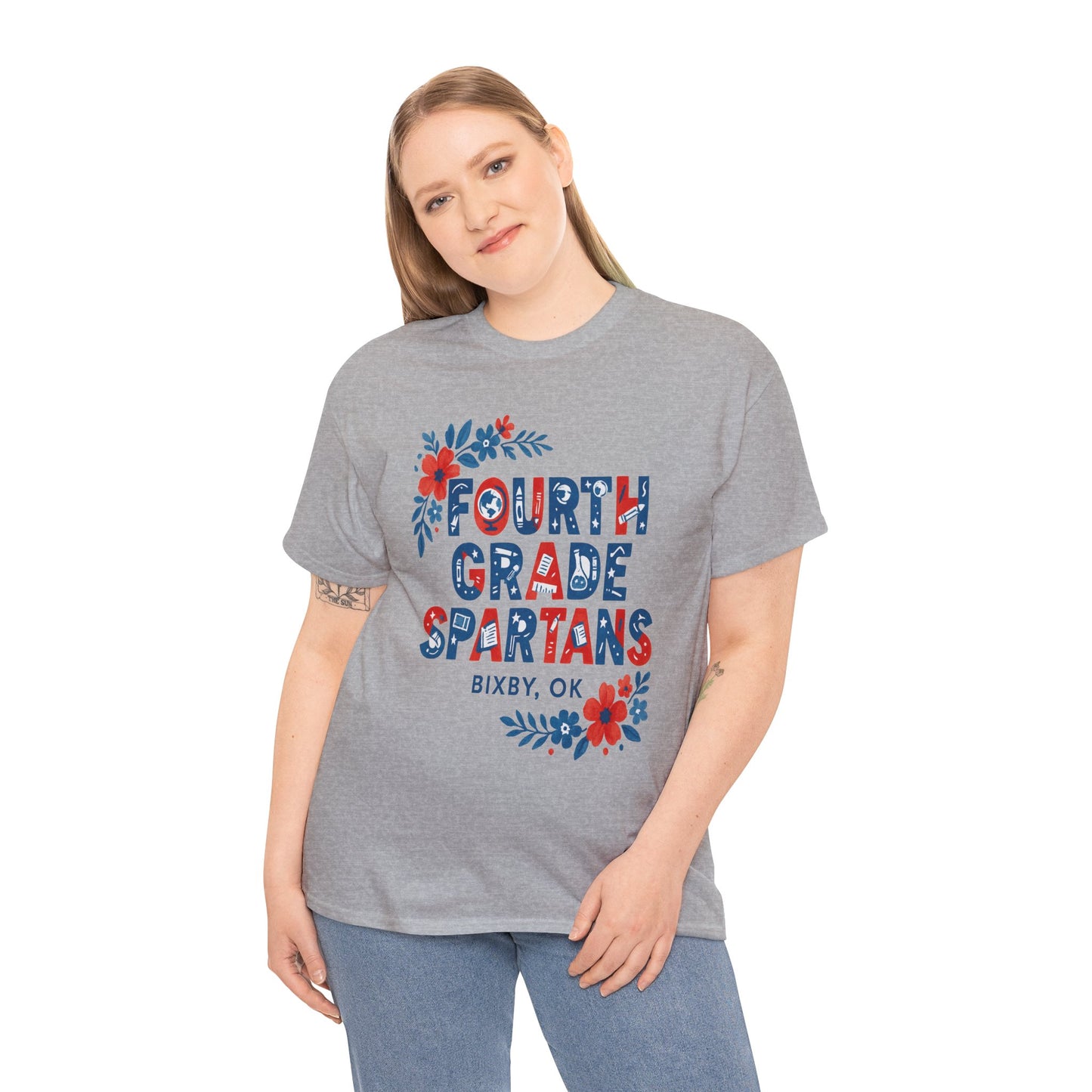 Fourth Grade Floral Teacher Gildan Tee