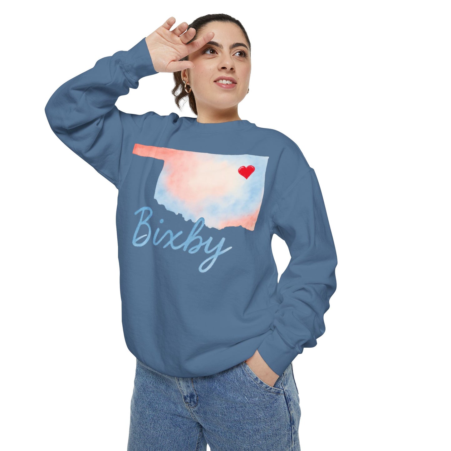 Bixby OK Heart Watercolor Comfort Colors Sweatshirt