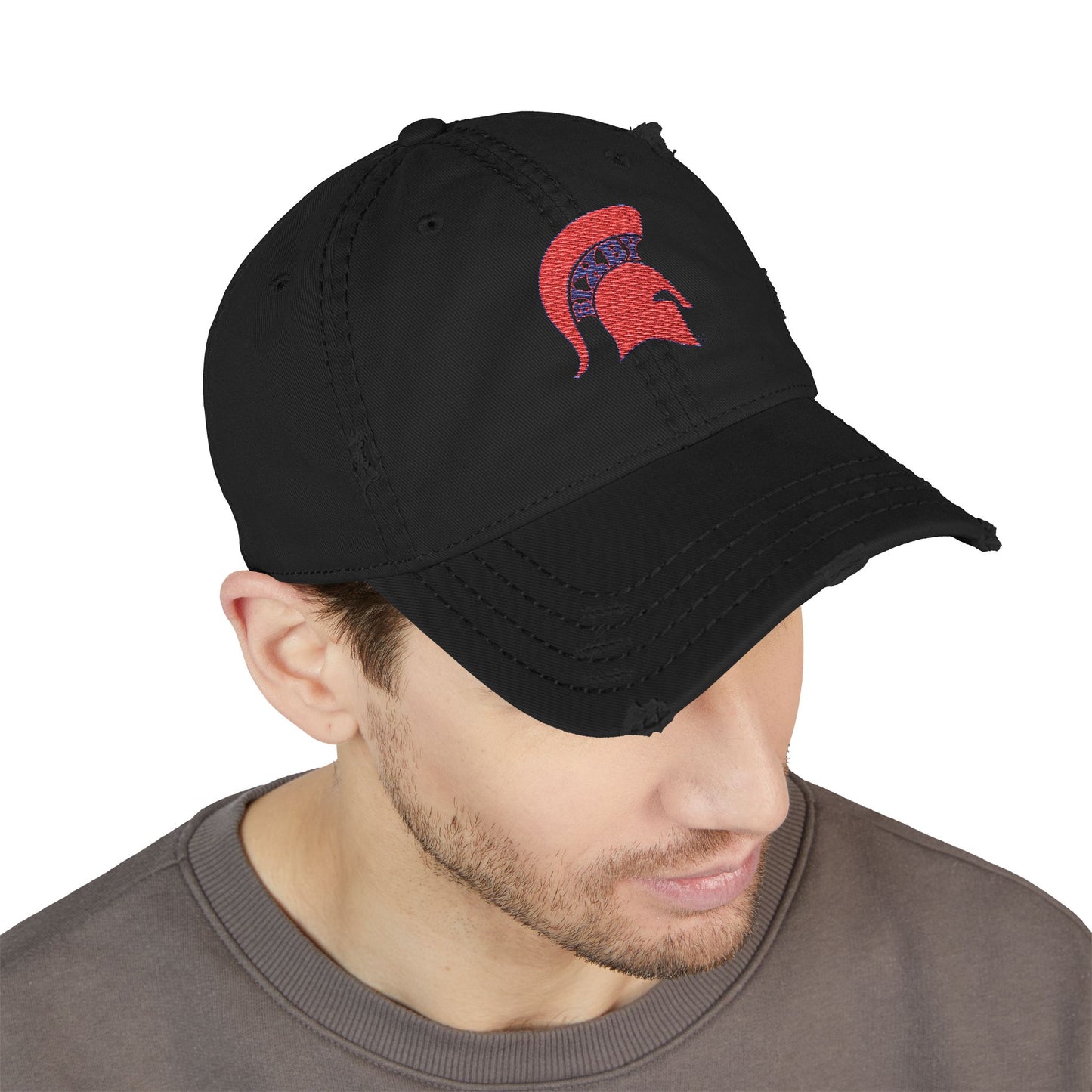Spartan Red Logo Embroidered Distressed Classic Ballcap
