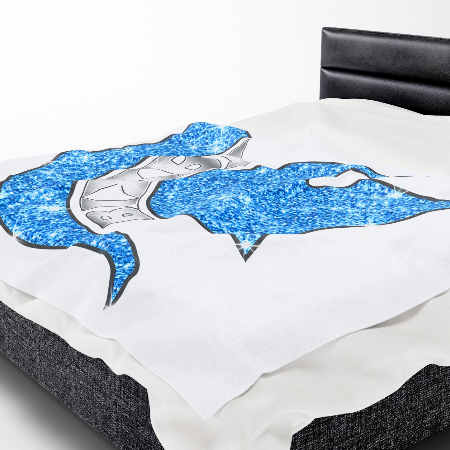 Spartan Blue Bling Logo Velveteen Plush Blanket