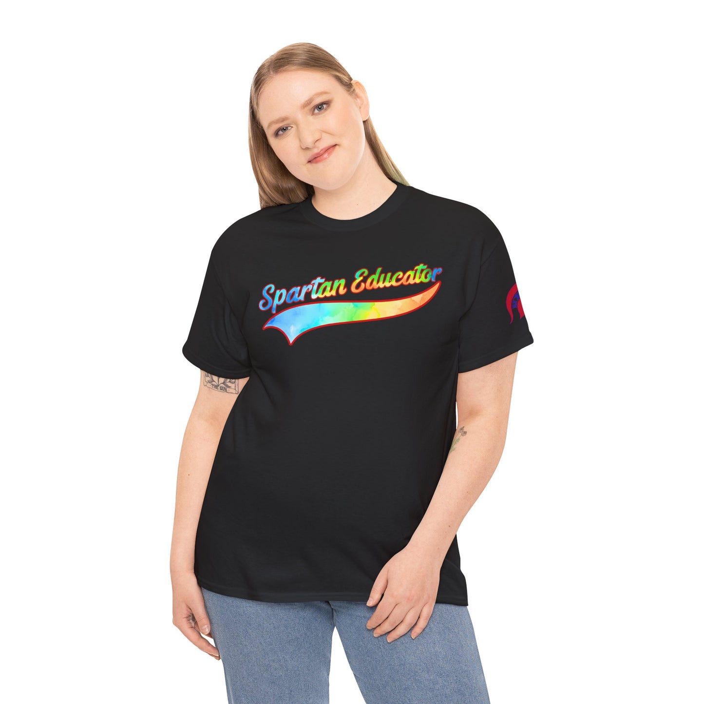Spartan Educator Tie-Dye Design Gildan Tee With Sleeve Logo
