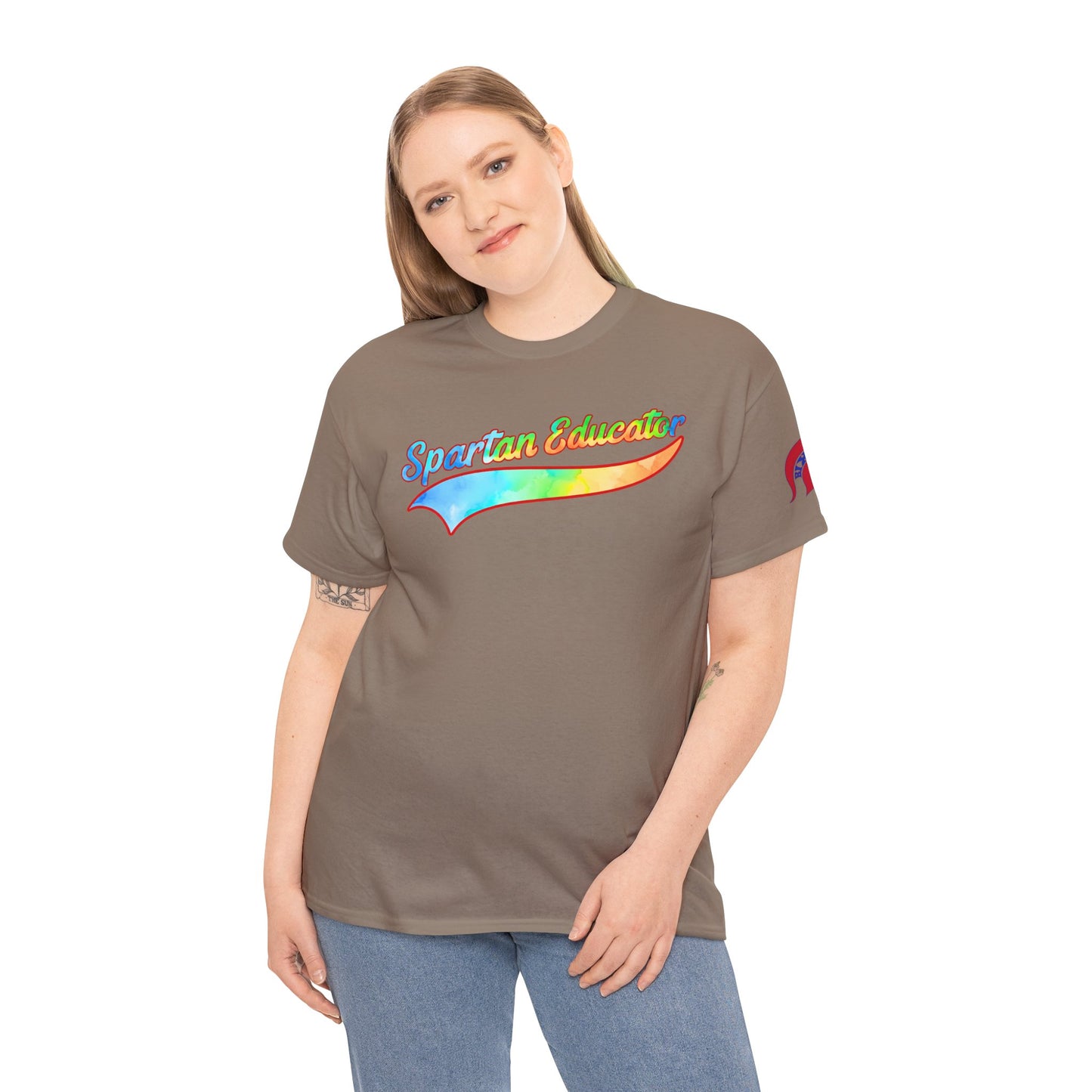 Spartan Educator Tie-Dye Design Gildan Tee With Sleeve Logo