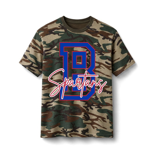 Bixby Spartans Camo Spartans - Bold 'B' School Spirit Cotton T‑ Tee