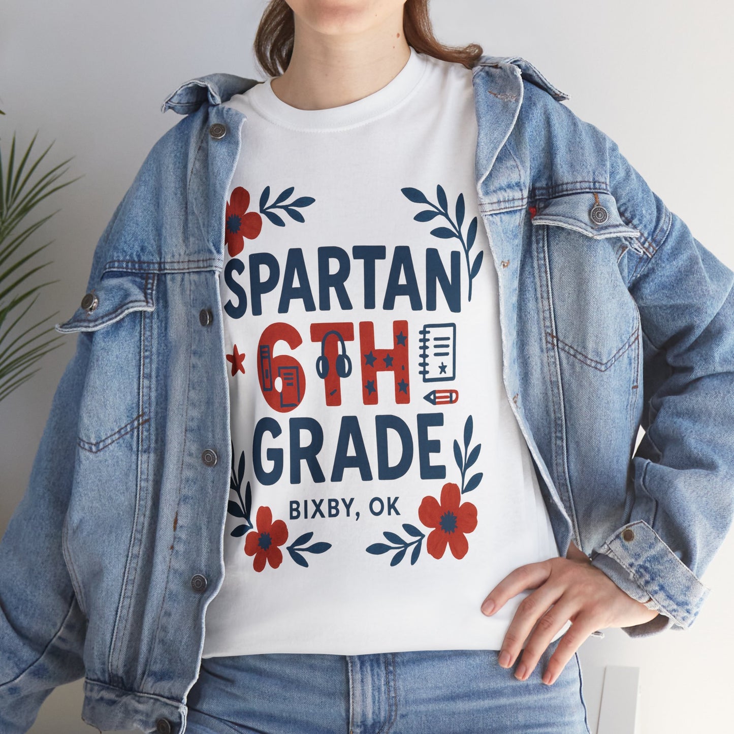 Floral Sixth Grade Spartan Gildan Tee