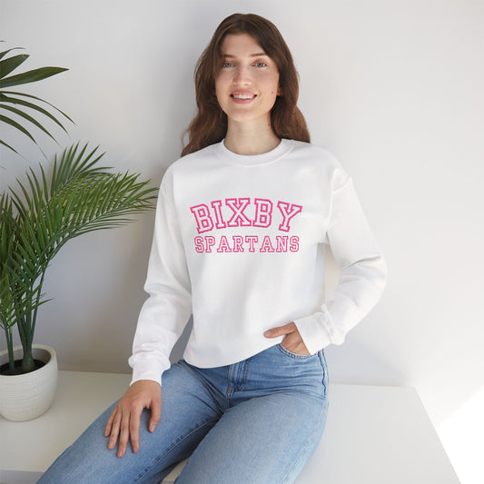 Bixby Spartans Embroidered Pink Font Gildan Sweatshirt