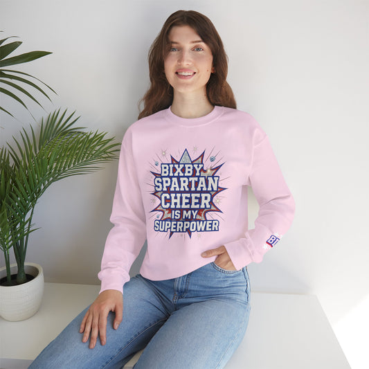 Bixby Spartan Cheer Superpower With Sleeve Print Gildan Sweatshirt