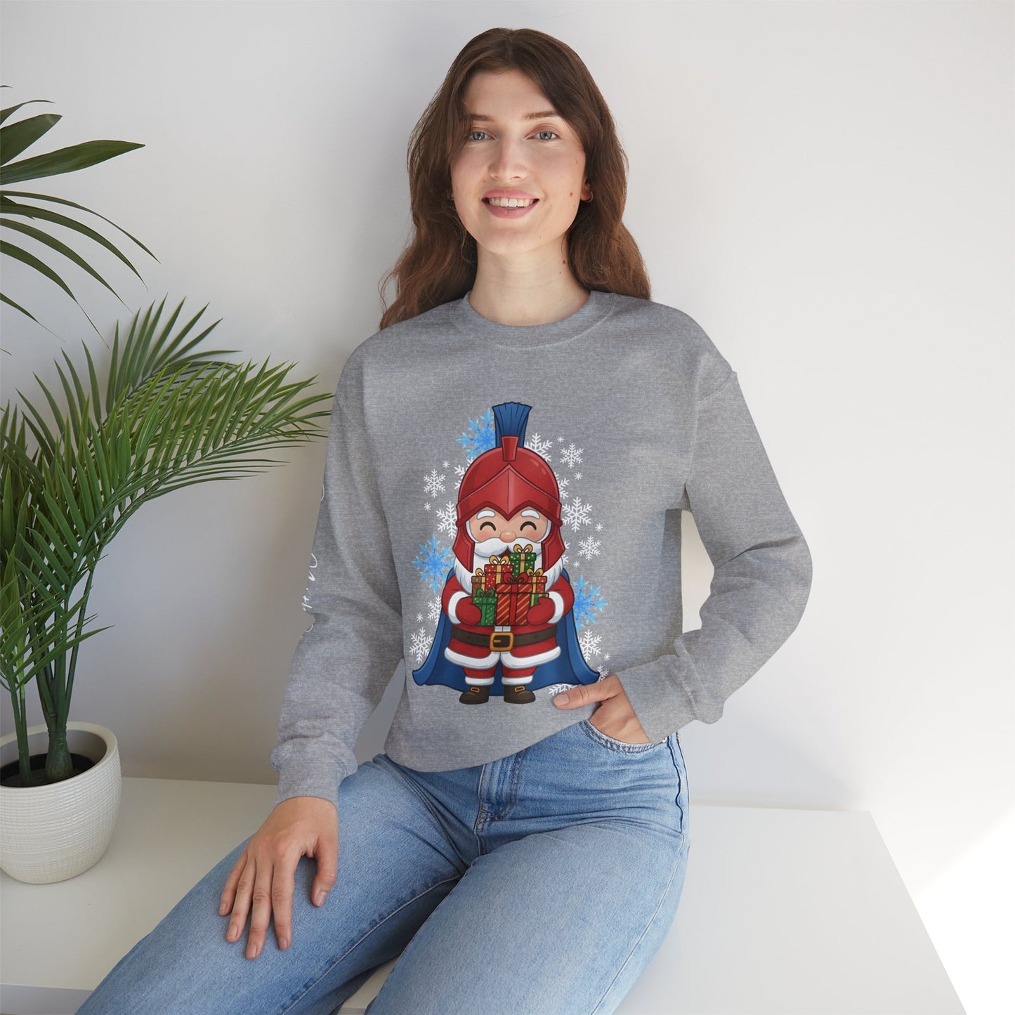 Spartan Santa Gildan Sweatshirt With Customized Sleeve Print