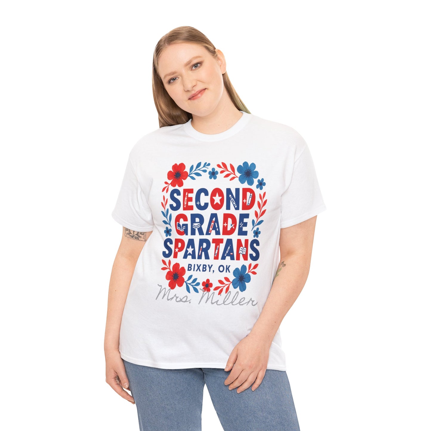 Floral Second Grade Spartan Gildan Tee