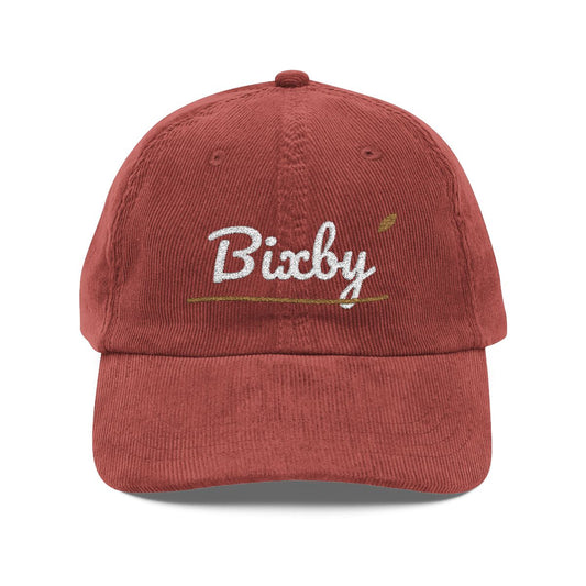 Bixby Garden Script Embroidered Corduroy Dad Cap in Burgundy