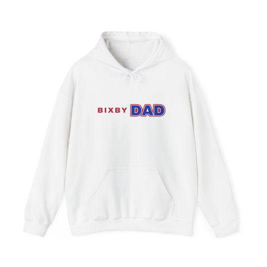 Bixby Dad Hoodie Large Print Retro Red & Blue Dad Pullover in White