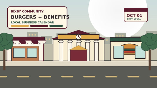 Bixby community Chamber calendar illustration for Burgers and Benefits and local business events