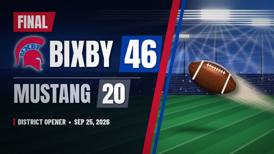 Bixby 46, Mustang 20 final score graphic