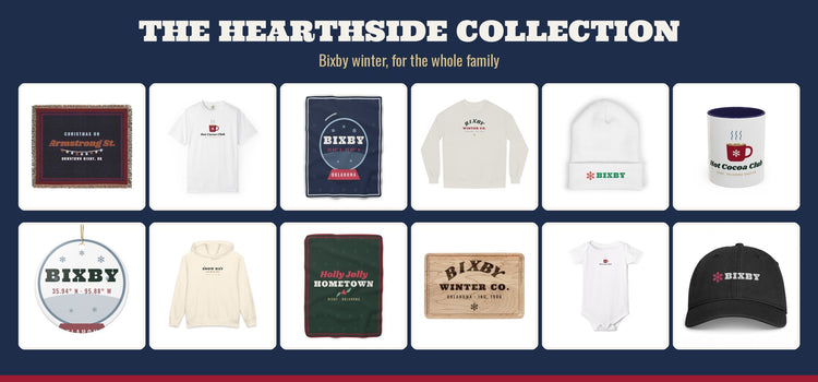 The Hearthside Collection: winter tees, sweatshirts, blankets, mugs, ornaments and caps from Bixby, Oklahoma