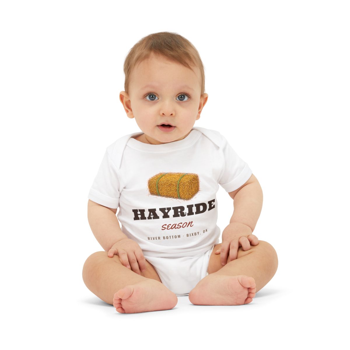 Hayride Season Baby Bodysuit in White lifestyle