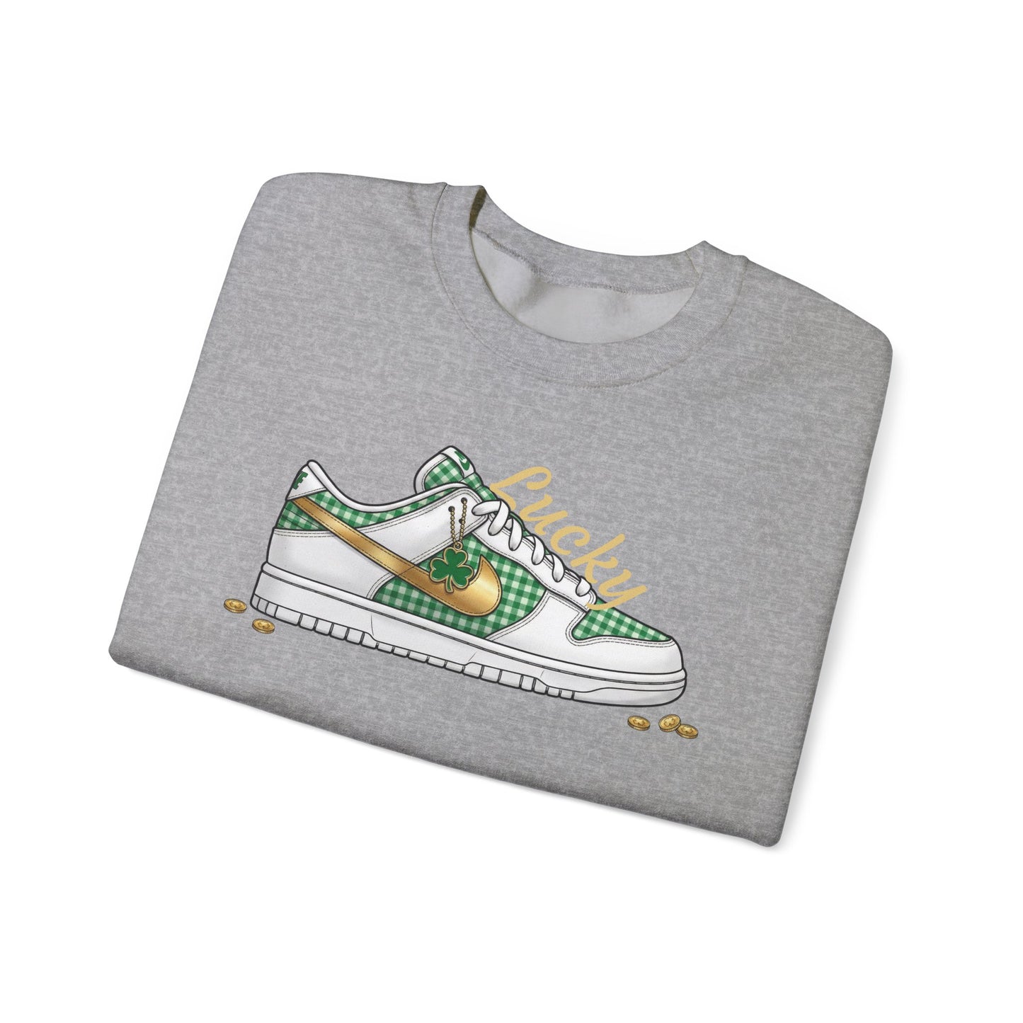 Sneaker Lucky Adult Gildan Crewneck Sweatshirt — Green Plaid Shoe Graphic