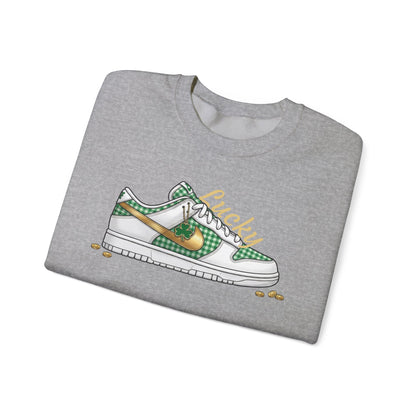 Sneaker Lucky Adult Gildan Crewneck Sweatshirt — Green Plaid Shoe Graphic