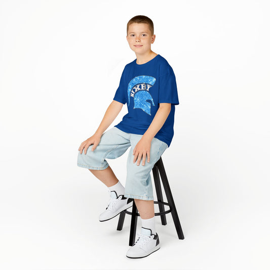 Bixby Spartan Blue Helmet Bling Youth Gildan Tee