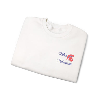 Personalized Spartan Helmet Embroidered Blue Lettering Gildan Sweatshirt