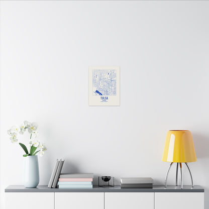 Tulsa Street Map Canvas, Royal Blue on Cream