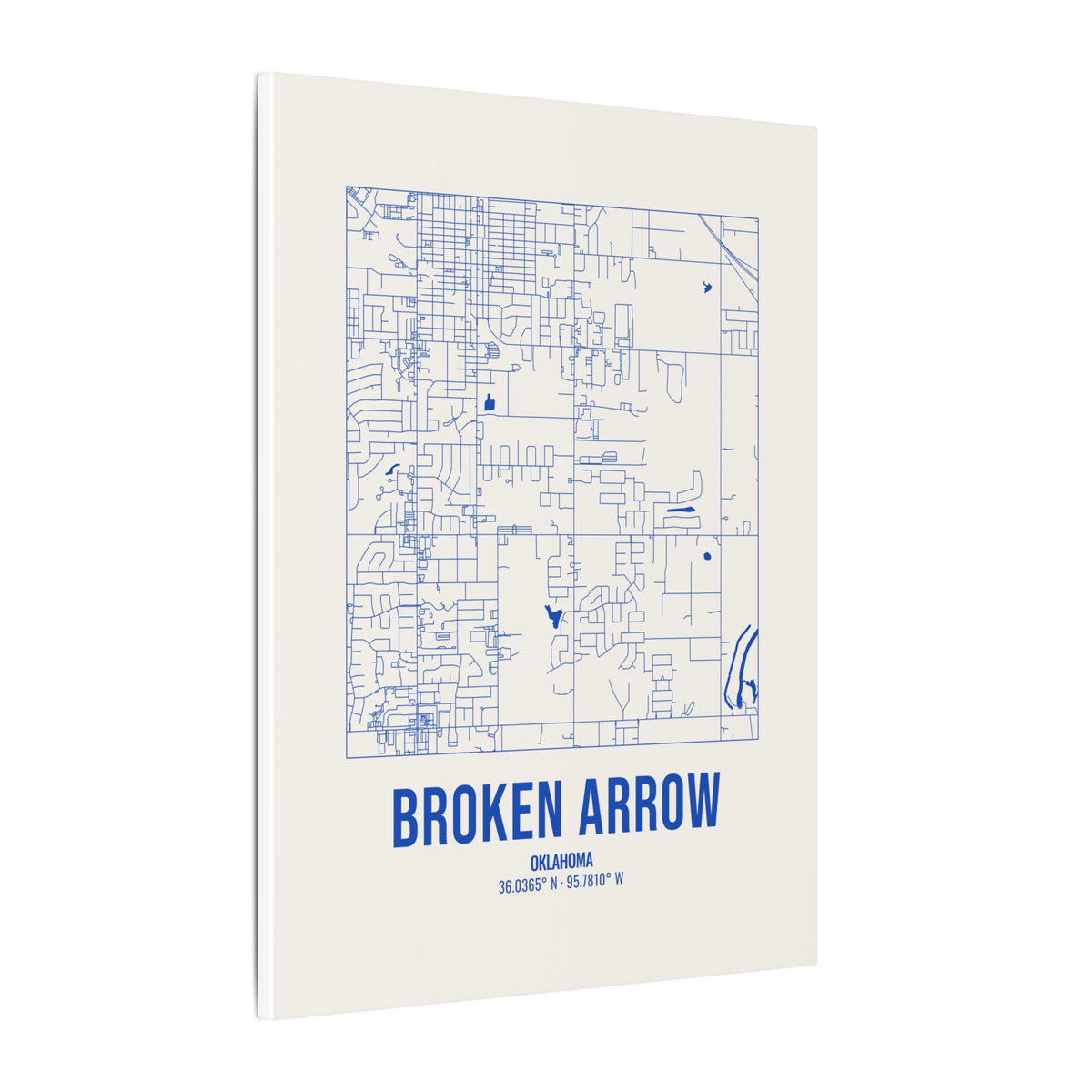 Broken Arrow Street Map Canvas, Royal Blue on Cream