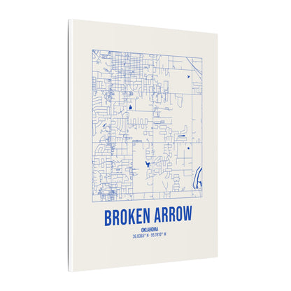Broken Arrow Street Map Canvas, Royal Blue on Cream