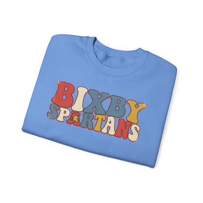 Bixby Spartans Retro 70's Vibe Distressed Print Gildan Sweatshirt