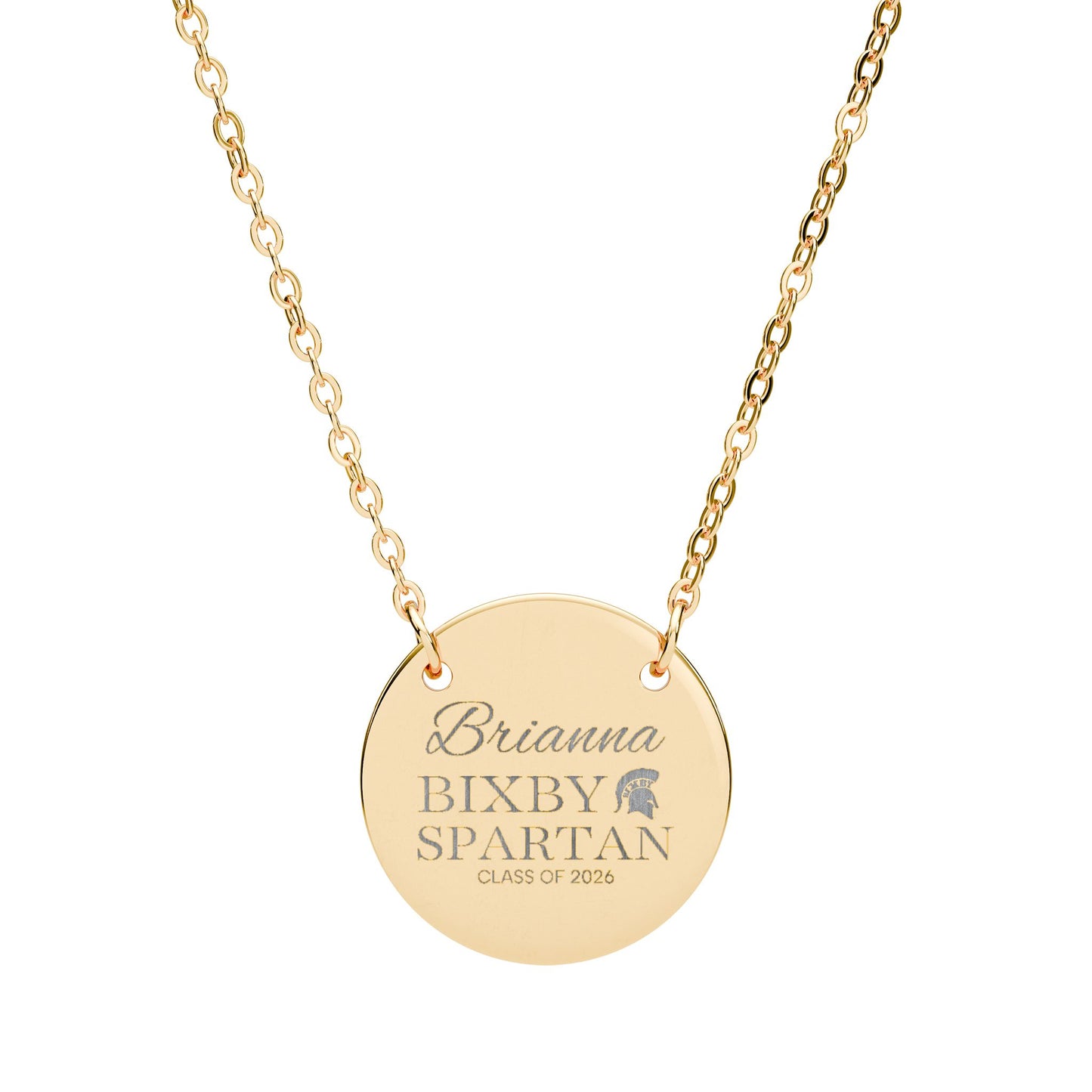 Bixby Spartan Class of 2026 Laser Engraved Circle Necklace