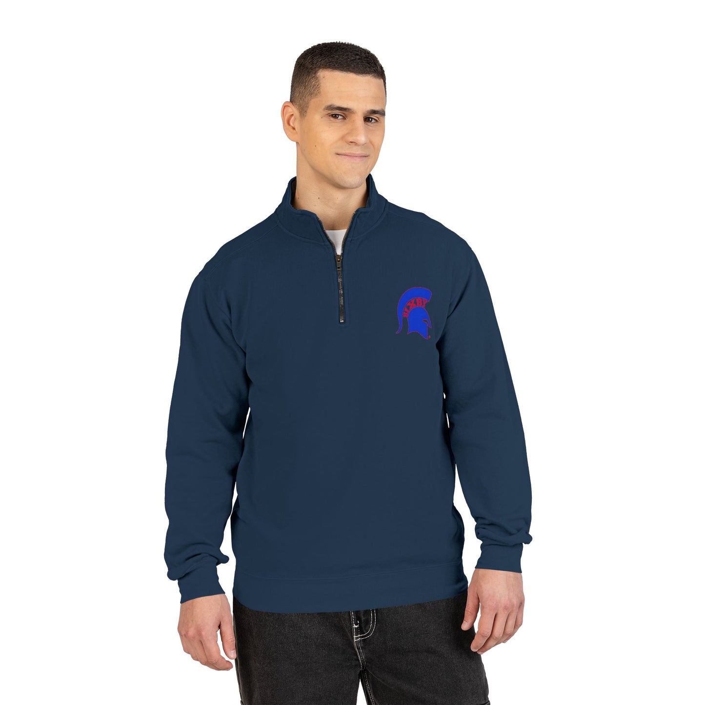 Spartan Blue Helmet Quarter-Zip Comfort Colors Pullover