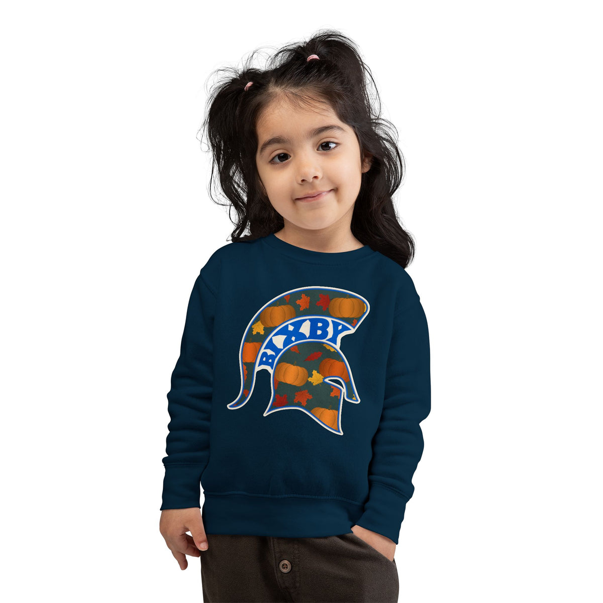 Bixby Spartans Pumpkin Patch Helmet Toddler Sweatshirt – Little Spartan Fall Crewneck