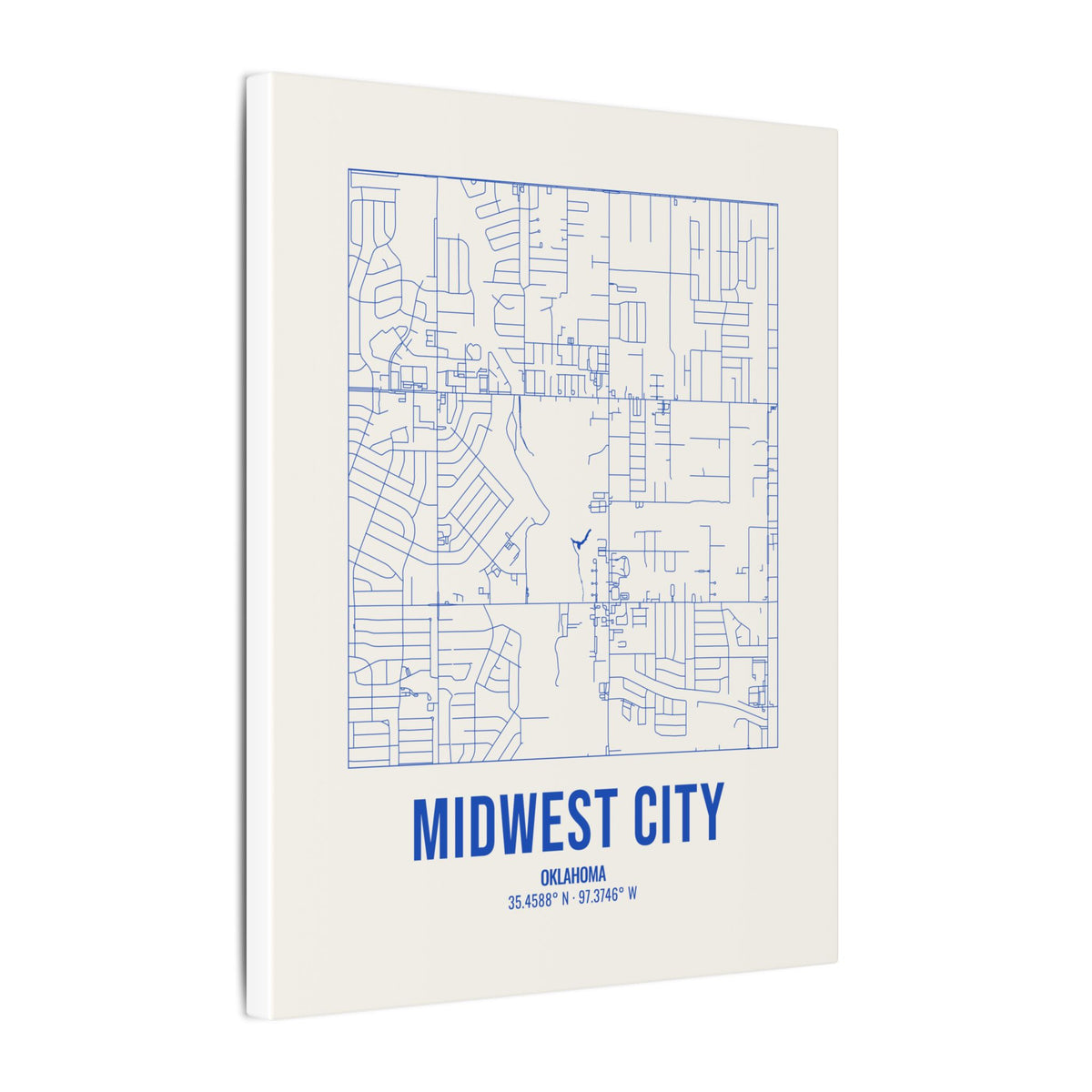 Midwest City Street Map Canvas, Royal Blue on Cream