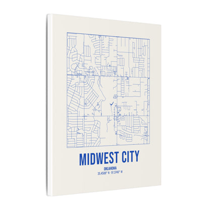 Midwest City Street Map Canvas, Royal Blue on Cream