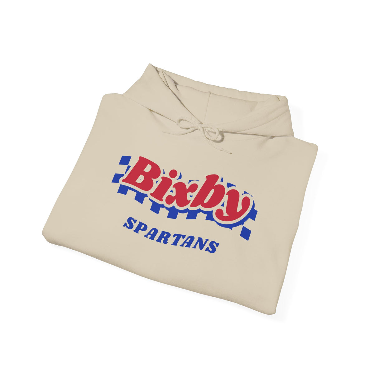 Bixby Spartans Retro Blue Checkered Script Hoodie – Vintage Game Day Hooded Sweatshirt