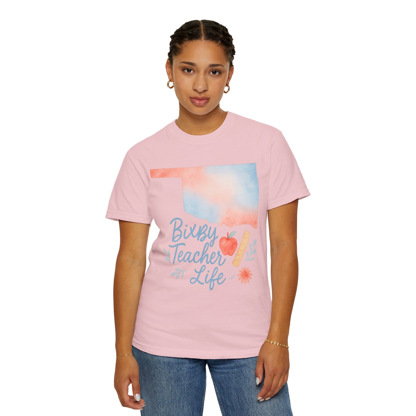 Teacher Life Bixby OK Watercolor Comfort Colors Tee