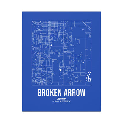 Broken Arrow Street Map Canvas, White on Royal Blue