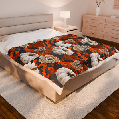 Pumpkin Floral Blast Velveteen Plush Blanket