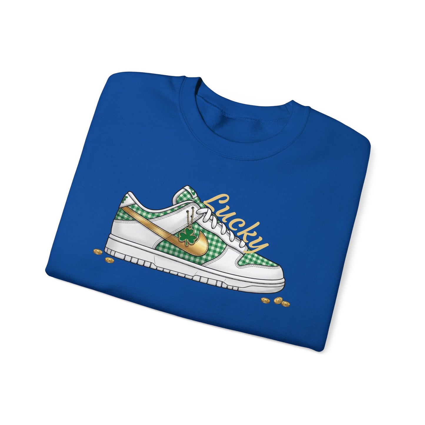 Sneaker Lucky Adult Gildan Crewneck Sweatshirt — Green Plaid Shoe Graphic