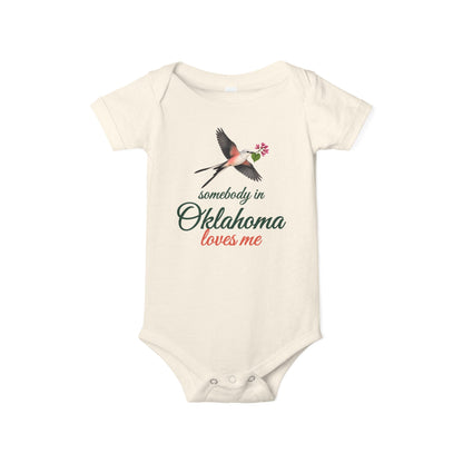 Somebody in Oklahoma Loves Me Baby Bodysuit, White, front view