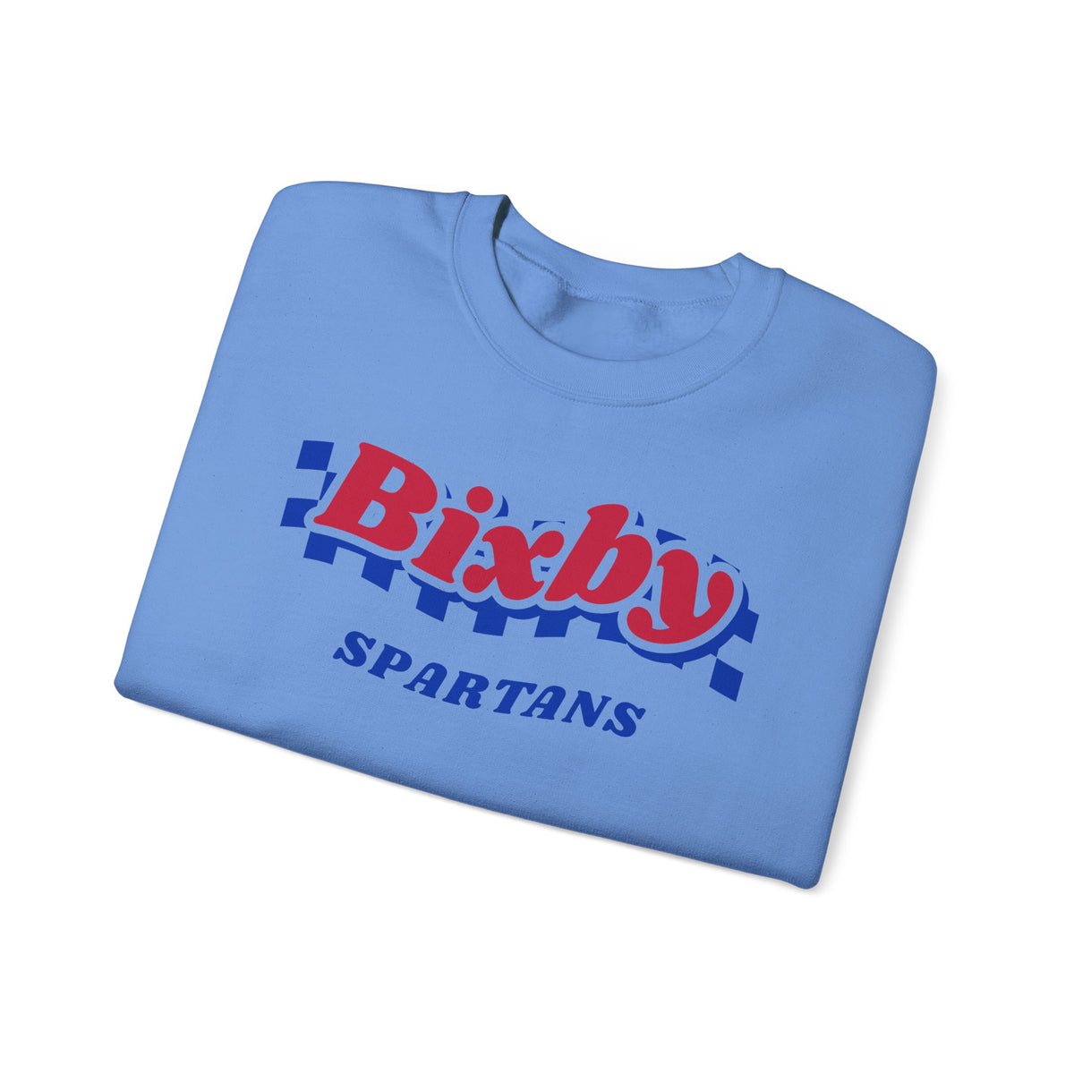 Bixby Spartans Retro Blue Checkered Script Sweatshirt – Vintage Game Day Crewneck