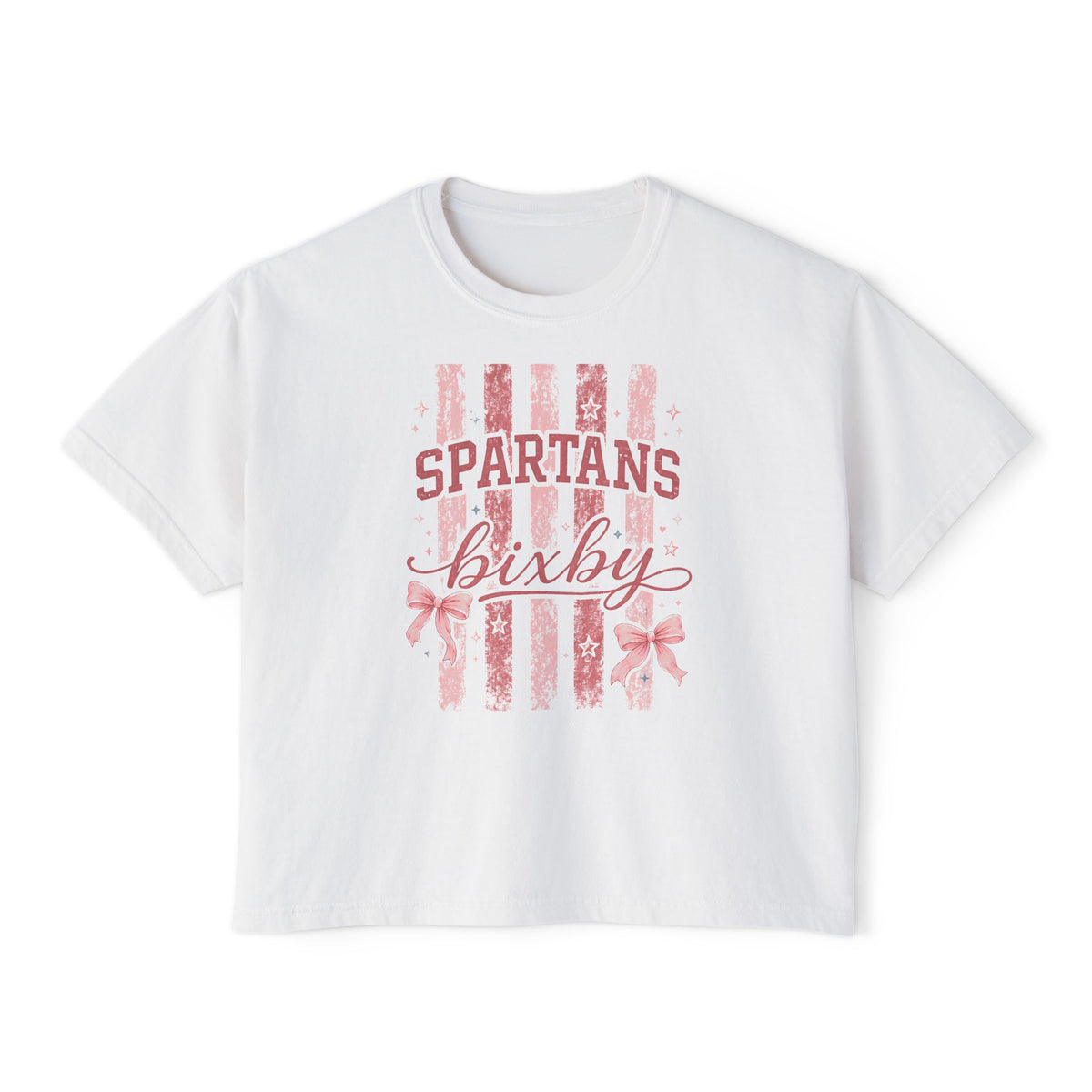 Bixby Spartans Bixby Boxy Pink Vintage Stripe Cheer Tee