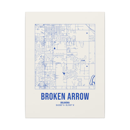 Broken Arrow Street Map Canvas, Royal Blue on Cream