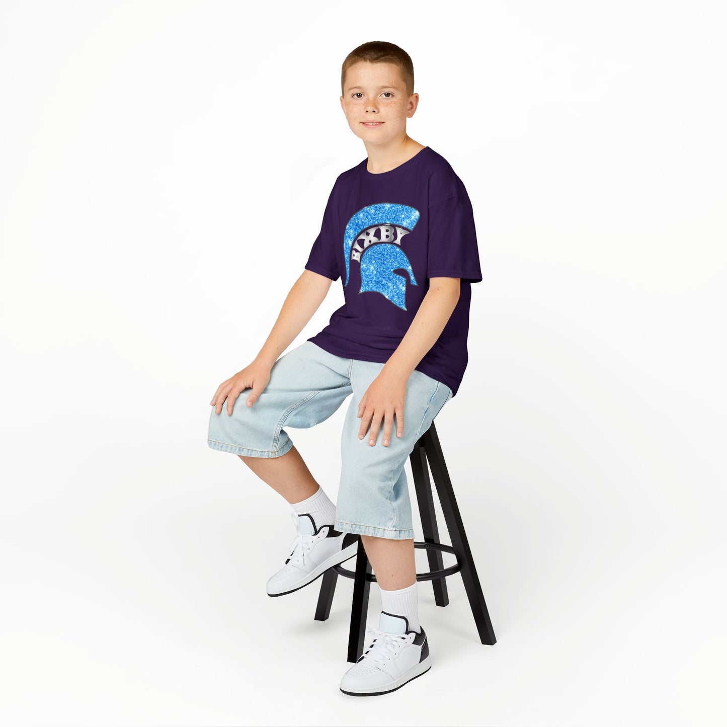 Bixby Spartan Blue Helmet Bling Youth Gildan Tee