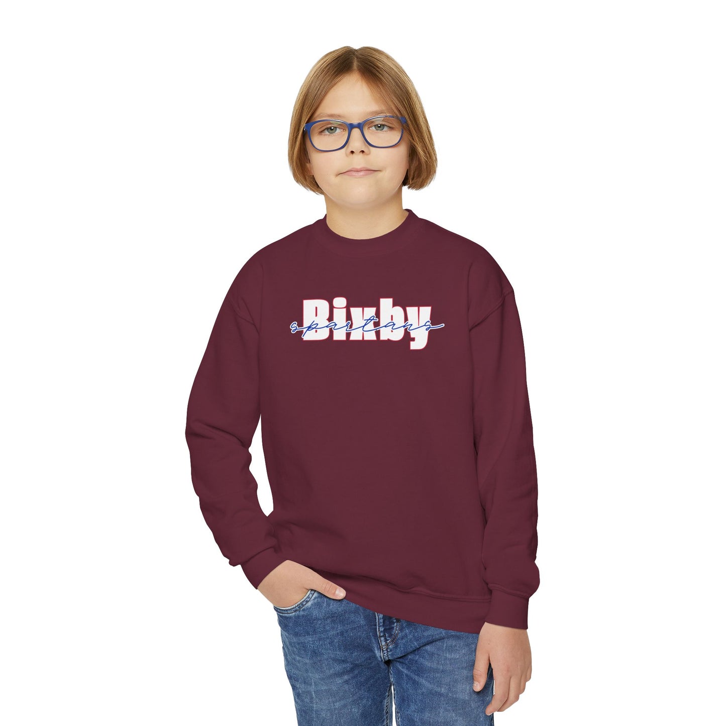 Bixby Spartans Cursive Youth Gildan Sweatshirt