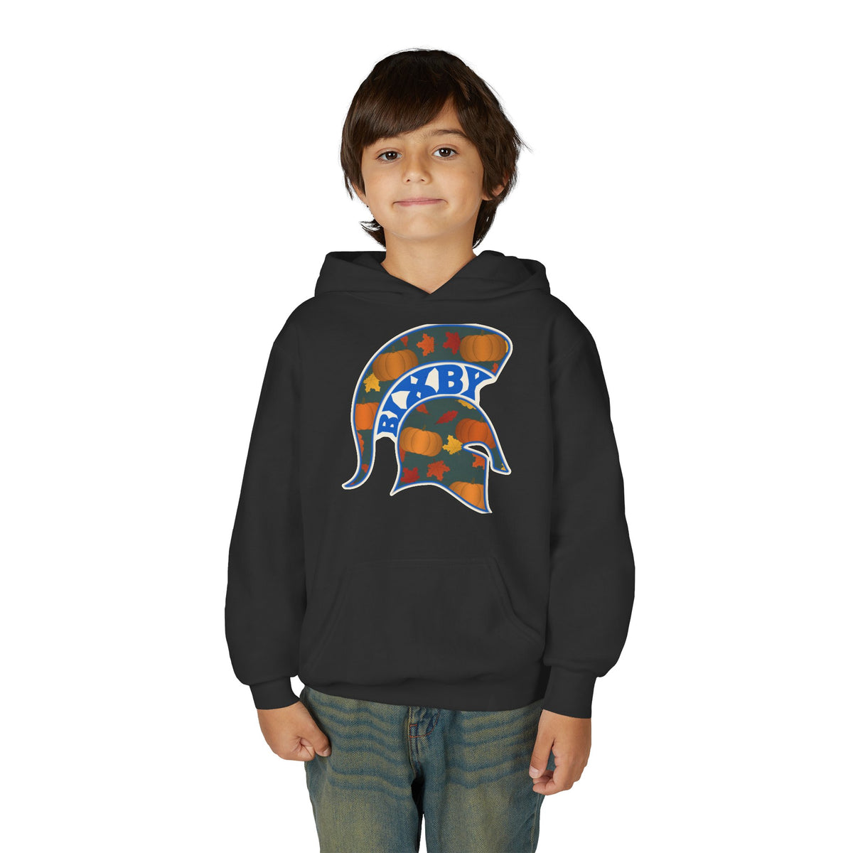 Bixby Spartans Pumpkin Patch Helmet Youth Hoodie – Kids Fall Game Day Hoodie